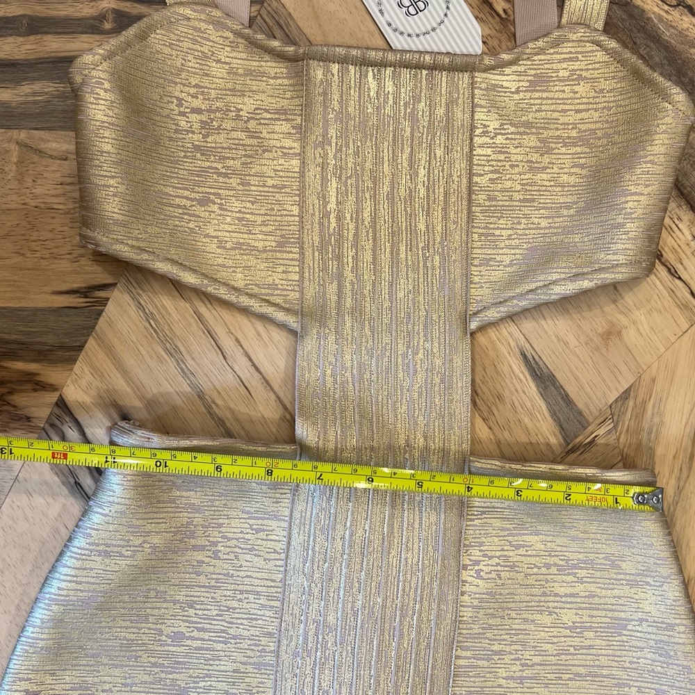 NWT Bella Barnett Kit Gold Metallic Cutout Dress - Picture 9 of 10